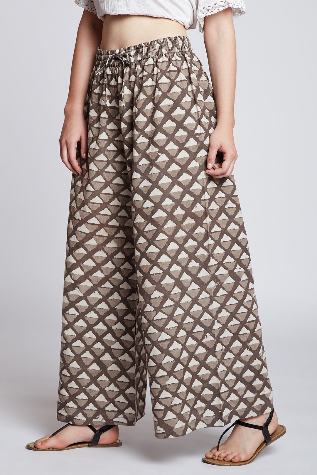 Dabu hand block printed cotton palazzo pants / flared pants