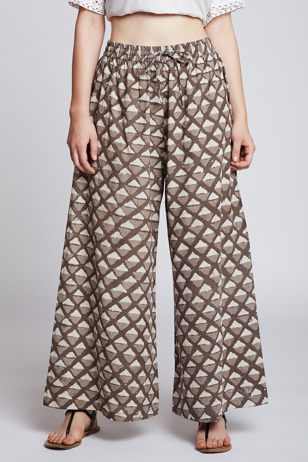 Dabu hand block printed cotton palazzo pants / flared pants