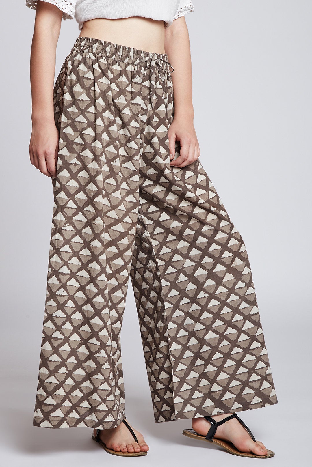 Dabu hand block printed cotton palazzo pants / flared pants