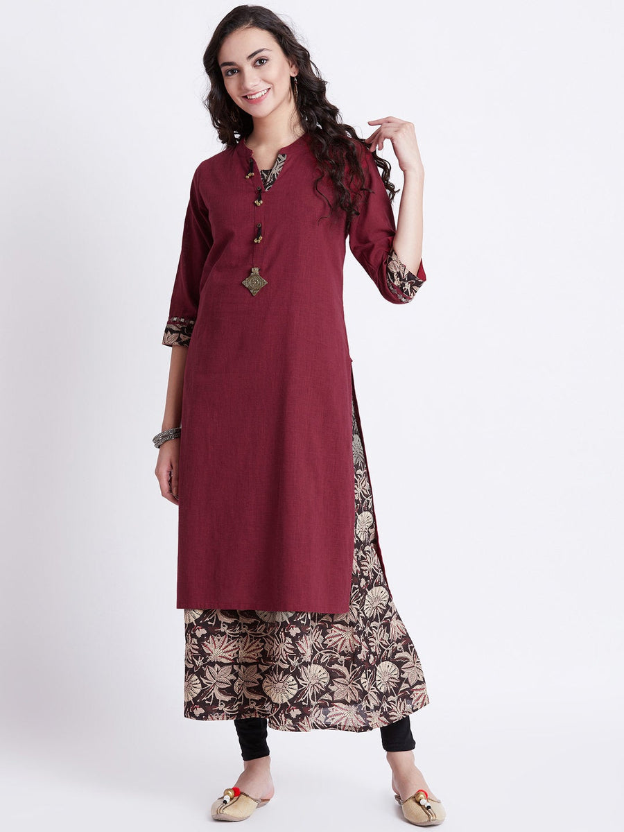 Hand block floral printed two piece long dress/Kurta