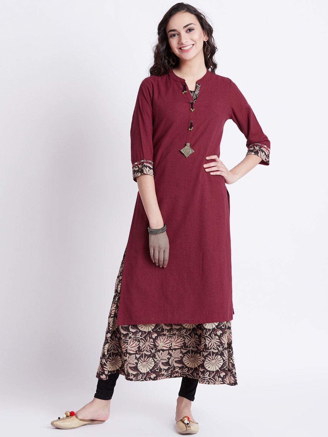 Hand block floral printed two piece long dress/Kurta