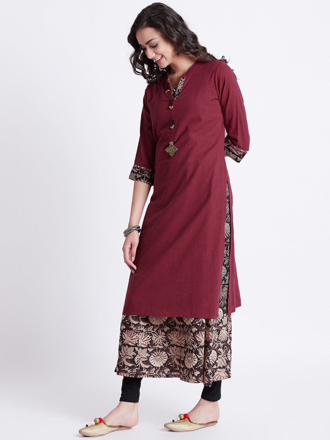Hand block floral printed two piece long dress/Kurta