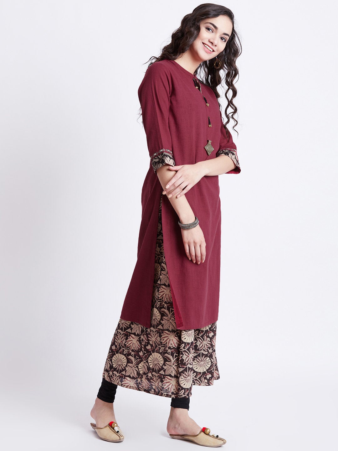 Hand block floral printed two piece long dress/Kurta