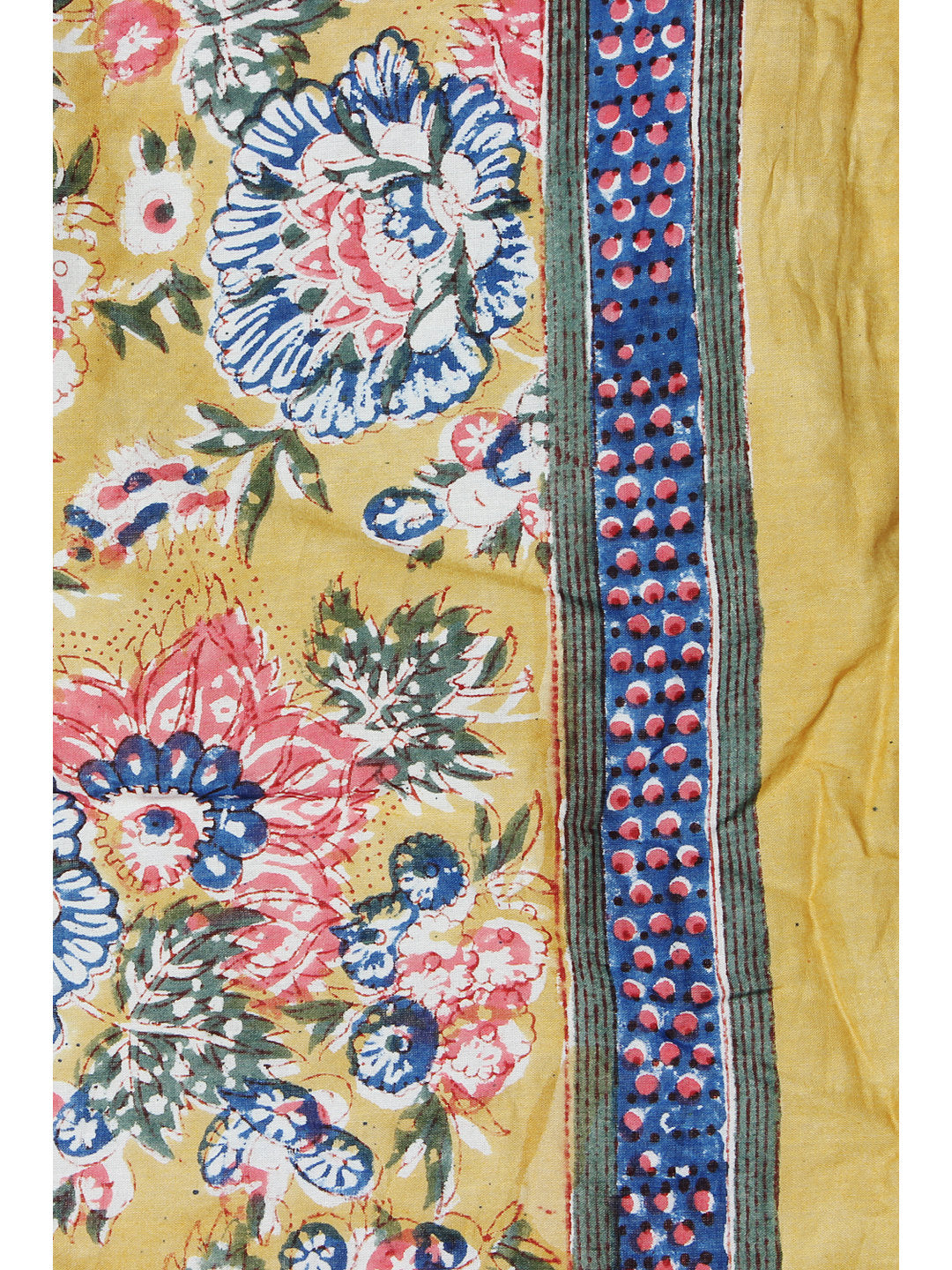 Soft cotton hand block printed scarf in pastel yellow with multi colour flowers