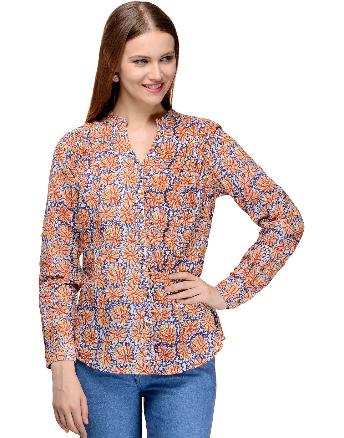 Hand block printed Button-Front Blouse