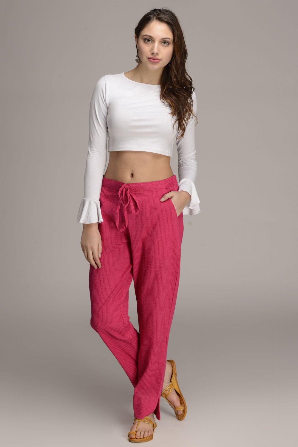 Buy Ecru Straight Pants With Lace Hemline Online  W for Woman