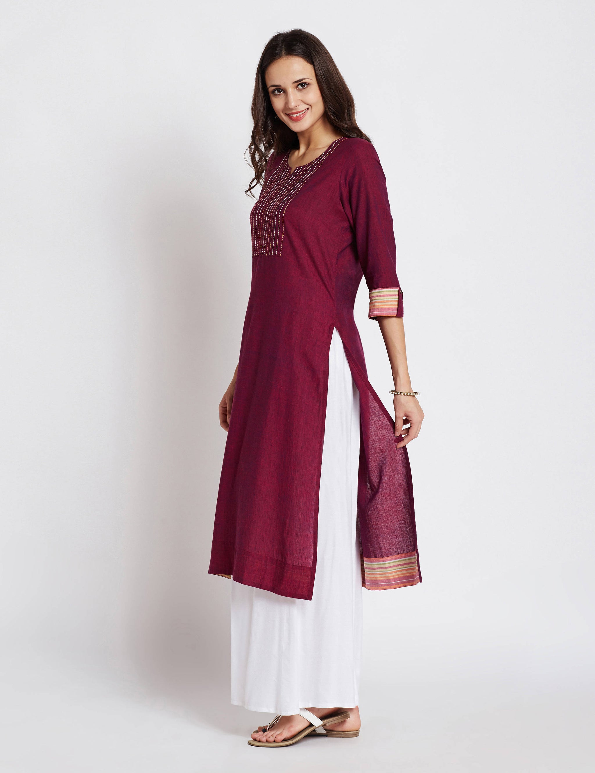 Indian ethnic long kurta with pocket in Mangalgiri fabric with