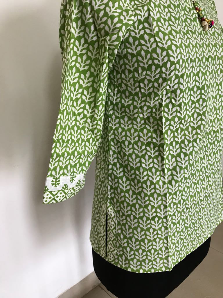 Hand Block printed Indian Green Tunic/ Kurti