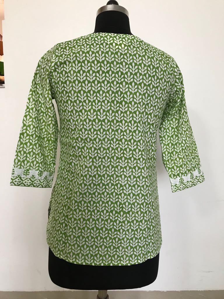 Hand Block printed Indian Green Tunic/ Kurti