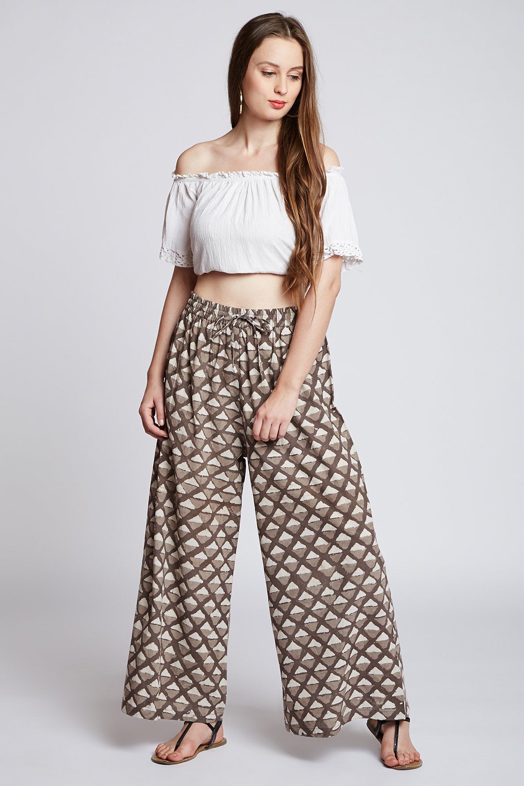Buy Off White Pink Hand Block Printed Cotton Pants  SIVI147SIV4  The loom