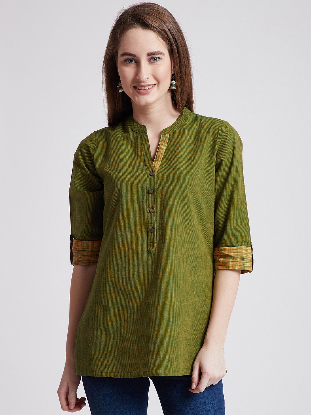 Indian ethnic green tunic/ kurti in mangalgiri cotton