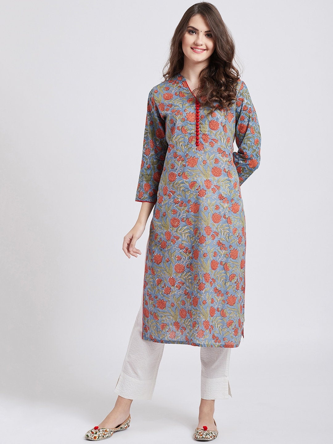 TieDyed  Hand Embroidered Straight Kurta with Pants  Dupatta  Ligh