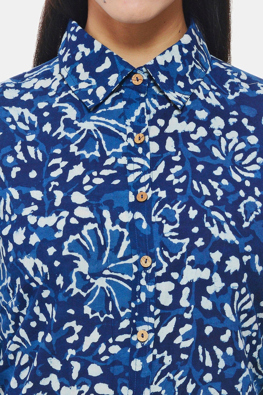 Indigo Hand block printed Shirt in floral design