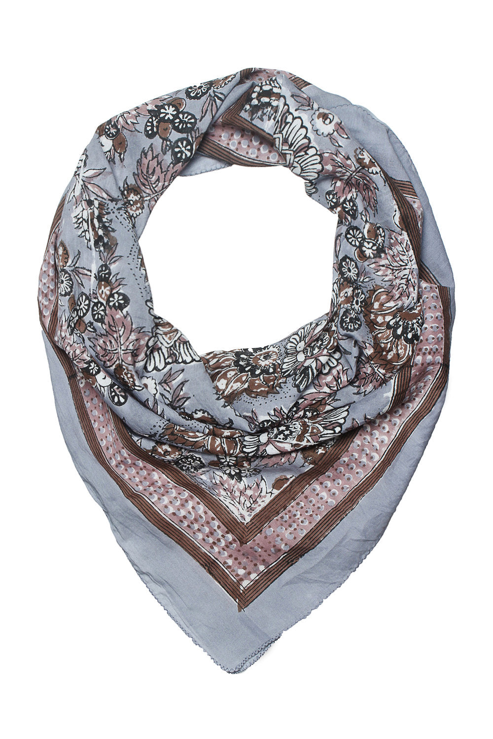 Soft cotton hand block printed scarf in gray color